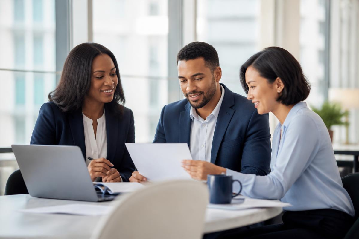 Business professionals collaborating on growth strategy
